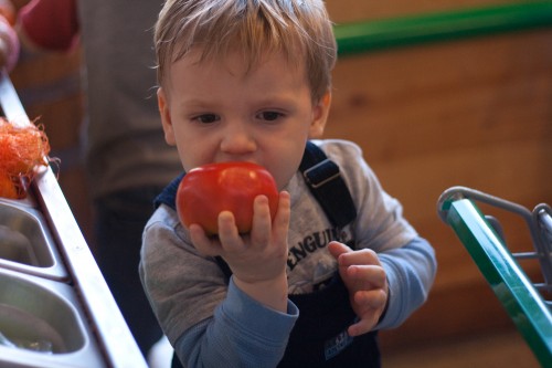 Ethan partakes of the plastic produce