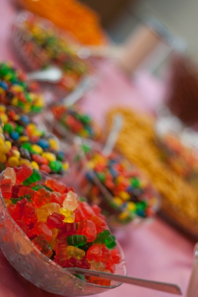 Table of candy at Eric and Marcy's wedding in Charlotte, NC