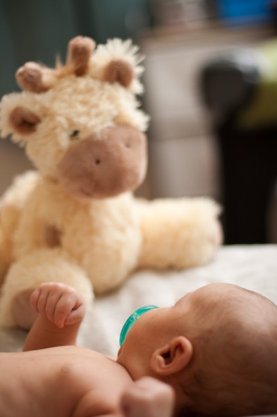 baby with giraffe